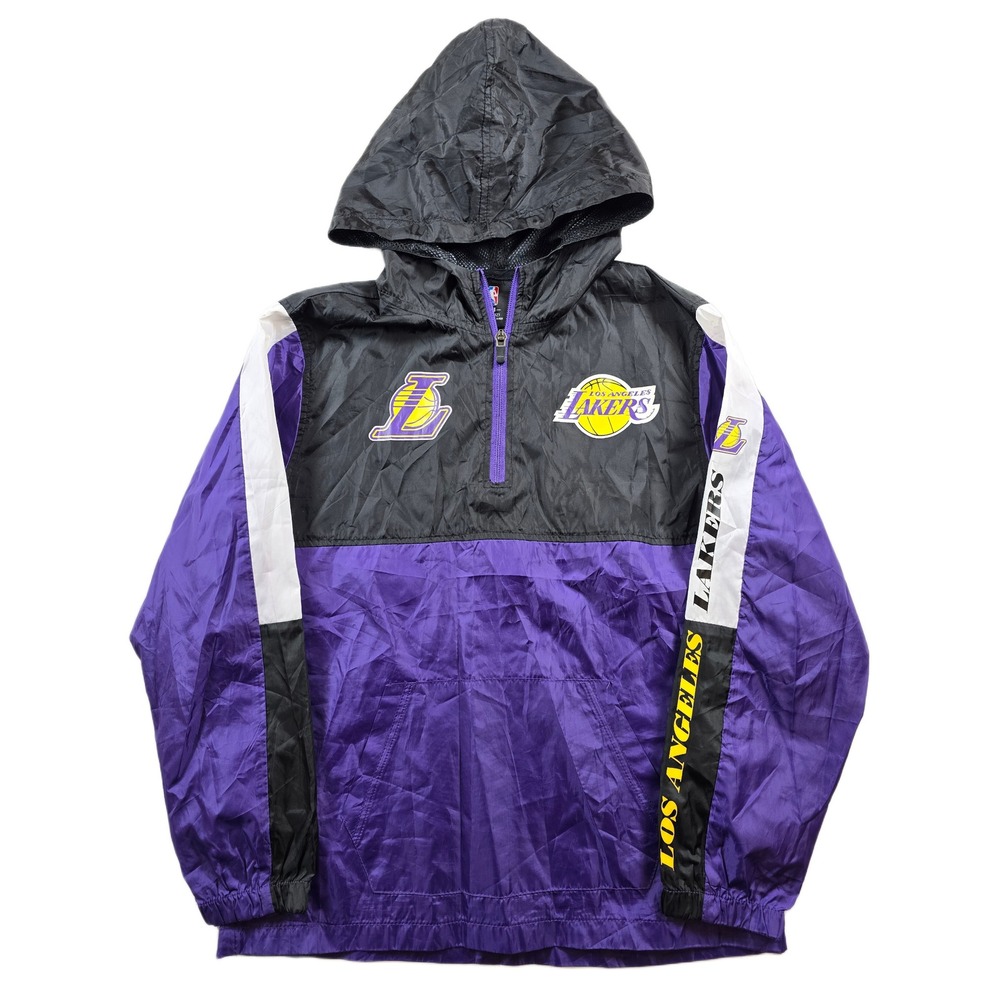 NBA Los Angeles Lakers Windbreaker Jacket Kids Medium 10-12 Purple Black 1/4 Zip